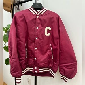 Celine maroon and crème silk bomber jacket, new with tags. Size 40